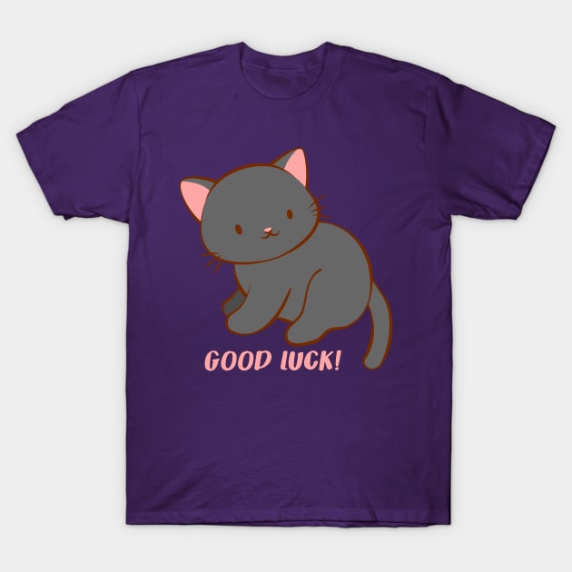 Good Luck Kawaii Black Cat T-Shirt by Irene Koh Studio